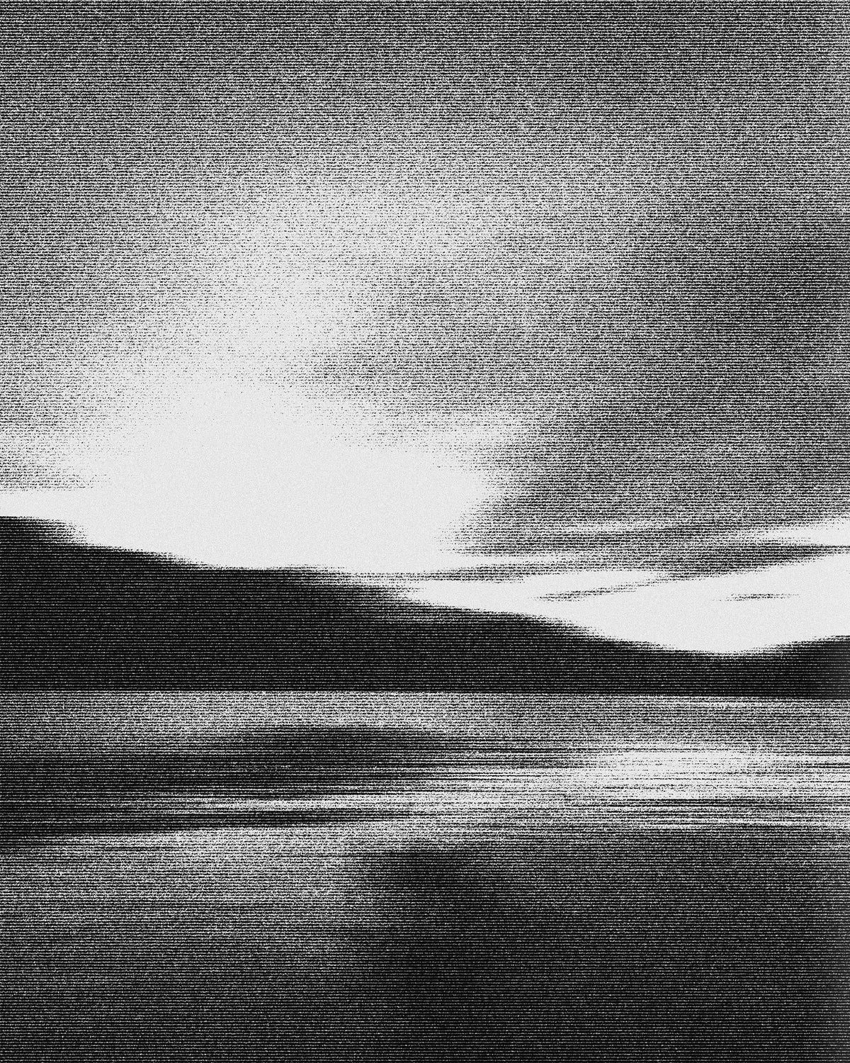 Lake Annecy transformed with a scan lines effect, featuring fine horizontal lines, crisp details, and a modern digital aesthetic.